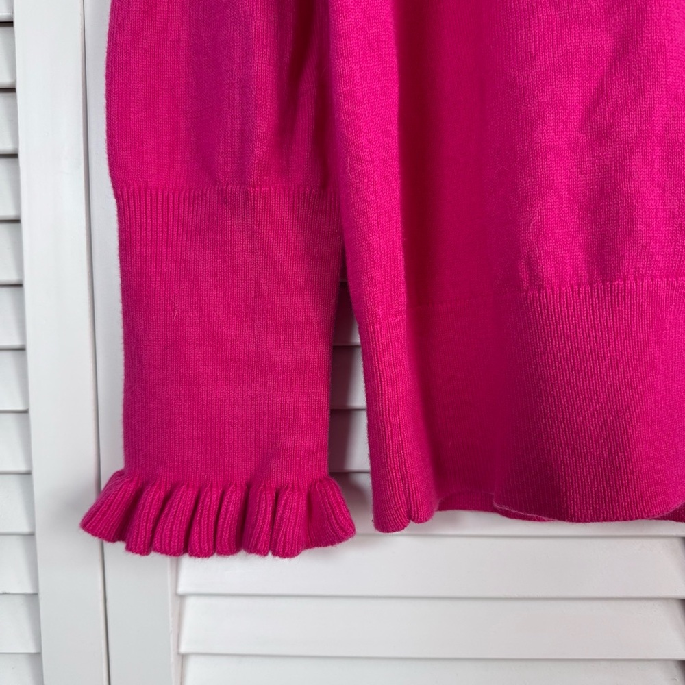 Boden Bernadette Wool Cotton Blend Ruffle Trim Crew Neck Sweater Fuchsia Pink 16 - Picture 4 of 9